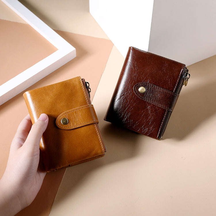 TP-185 Oil Wax Leather Multi-functional RFID Dual Zippers Wallet(Coffee)