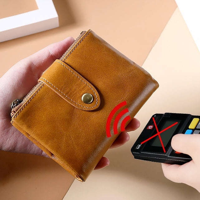 TP-185 Oil Wax Leather Multi-functional RFID Dual Zippers Wallet(Coffee)