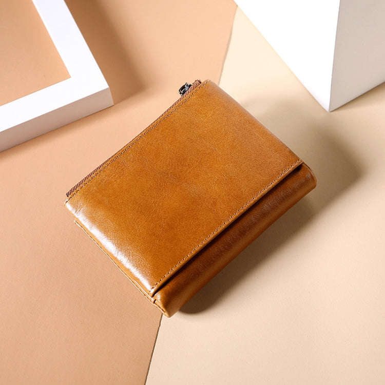 TP-185 Oil Wax Leather Multi-functional RFID Dual Zippers Wallet(Brown)