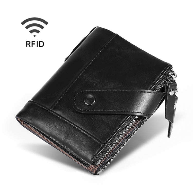 TP-197 Oil Wax Leather Multi-functional Double Zipper Clasp Antimagnetic Change RFID Leather Wall...
