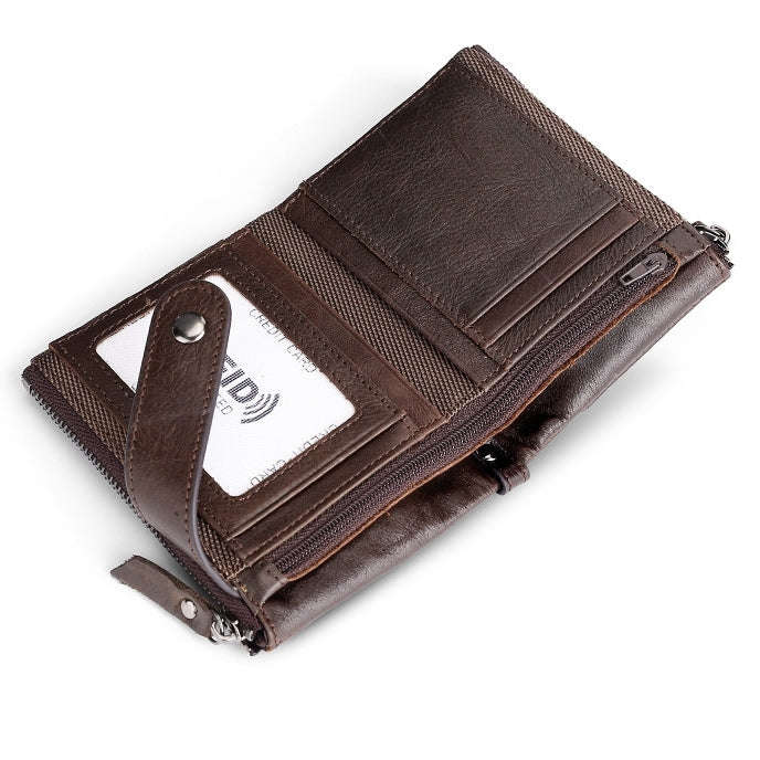 TP-197 Oil Wax Leather Multi-functional Double Zipper Clasp Antimagnetic Change RFID Leather Wall...