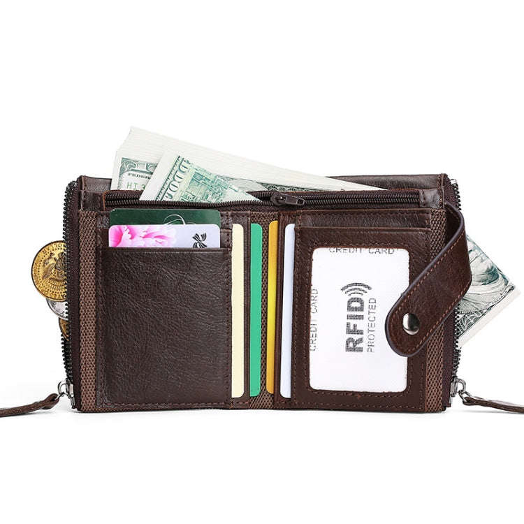 TP-197 Oil Wax Leather Multi-functional Double Zipper Clasp Antimagnetic Change RFID Leather Wall...
