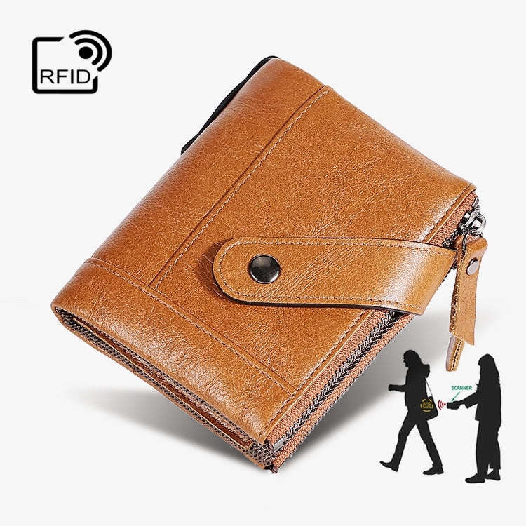 TP-197 Oil Wax Leather Multi-functional Double Zipper Clasp Antimagnetic Change RFID Leather Wall...