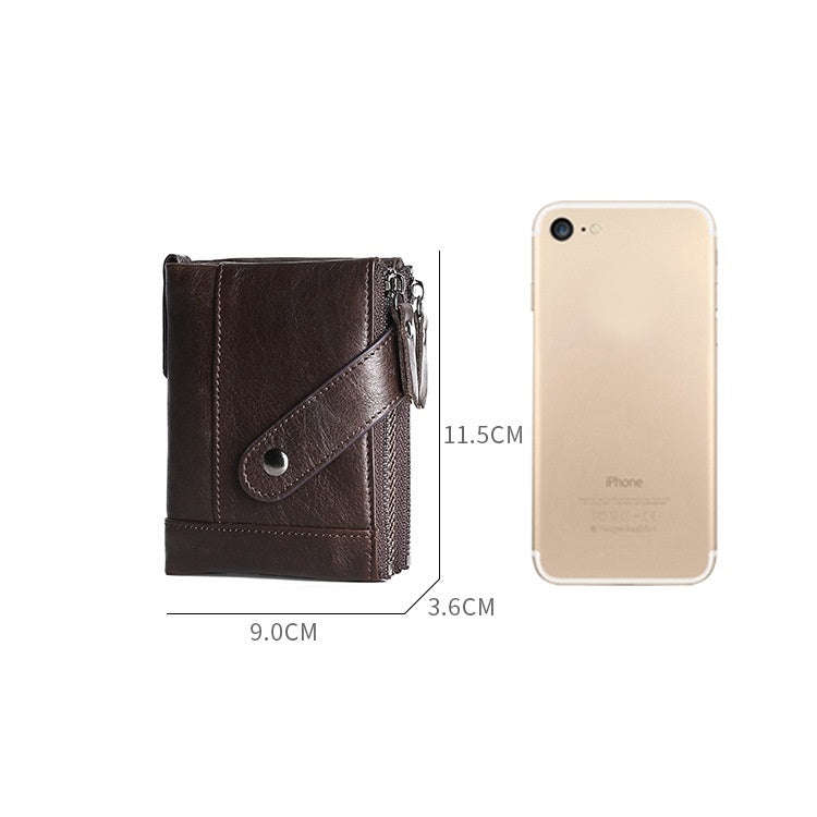 TP-197 Oil Wax Leather Multi-functional Double Zipper Clasp Antimagnetic Change RFID Leather Wall...