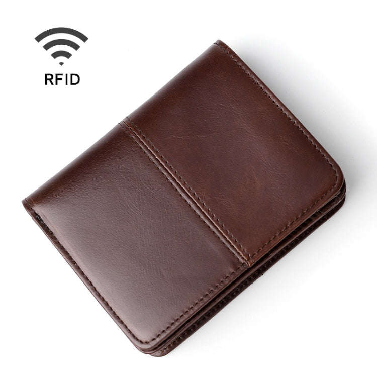 TP-195 Oilskin Leather Multi-functional Change Purse RFID Leather Wallet(Coffee)