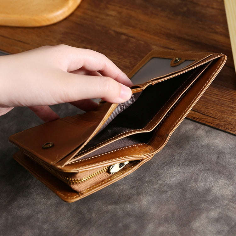 TP-195 Oilskin Leather Multi-functional Change Purse RFID Leather Wallet(Brown)