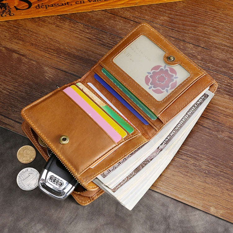 TP-195 Oilskin Leather Multi-functional Change Purse RFID Leather Wallet(Brown)