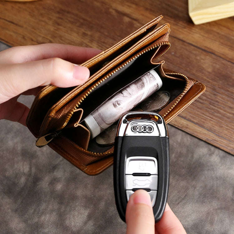 TP-195 Oilskin Leather Multi-functional Change Purse RFID Leather Wallet(Brown)