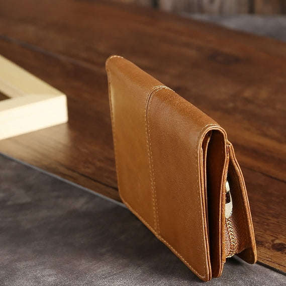 TP-195 Oilskin Leather Multi-functional Change Purse RFID Leather Wallet(Brown)