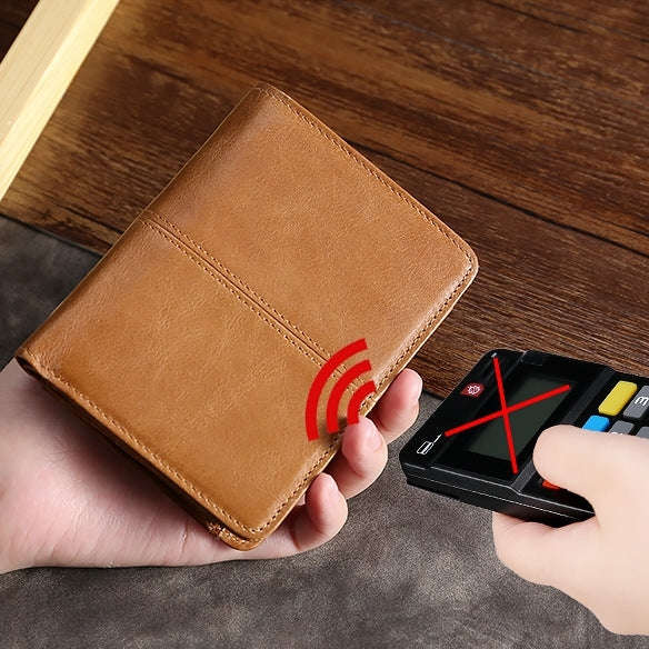 TP-195 Oilskin Leather Multi-functional Change Purse RFID Leather Wallet(Brown)