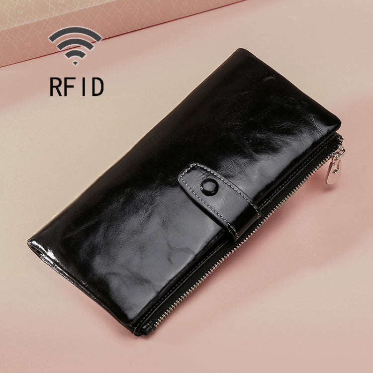 TP-189 Oilskin Leather Multi-functional Zipper RFID Leather Wallet(Black)