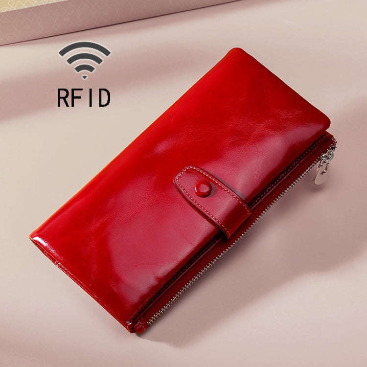 TP-189 Oilskin Leather Multi-functional Zipper RFID Leather Wallet(Red)