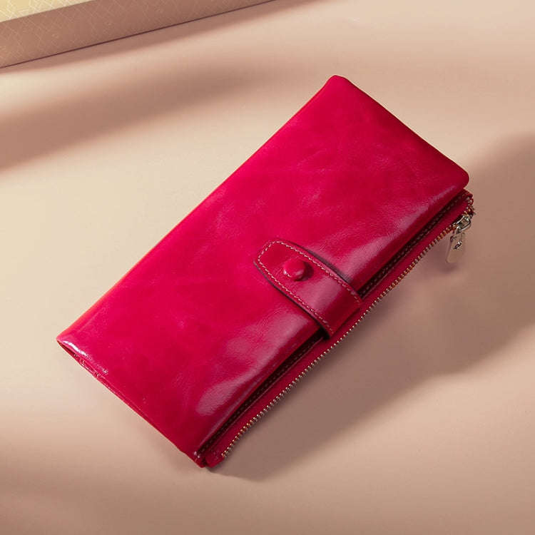 TP-189 Oilskin Leather Multi-functional Zipper RFID Leather Wallet(Rose Red)