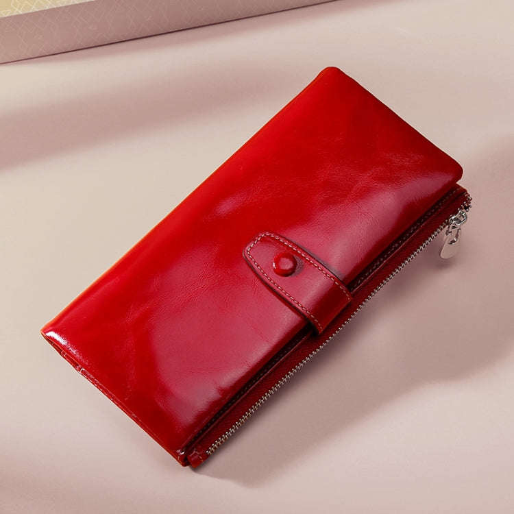 TP-189 Oilskin Leather Multi-functional Zipper RFID Leather Wallet(Red)