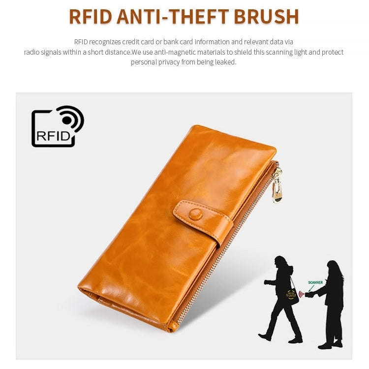 TP-189 Oilskin Leather Multi-functional Zipper RFID Leather Wallet(Red)