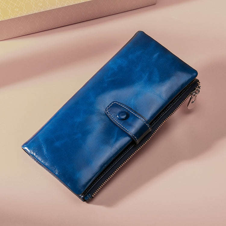 TP-189 Oilskin Leather Multi-functional Zipper RFID Leather Wallet(Sapphire Blue)
