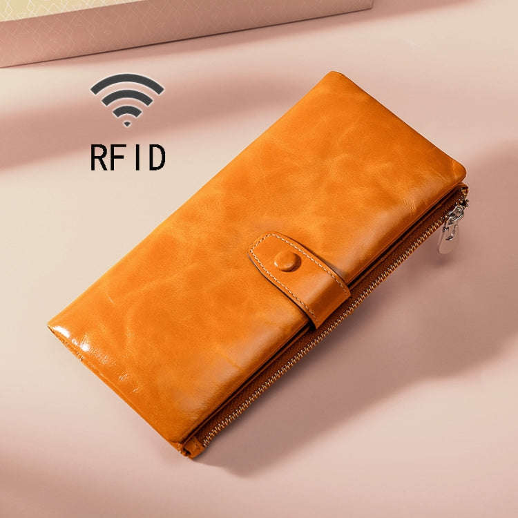 TP-189 Oilskin Leather Multi-functional Zipper RFID Leather Wallet(Brown)