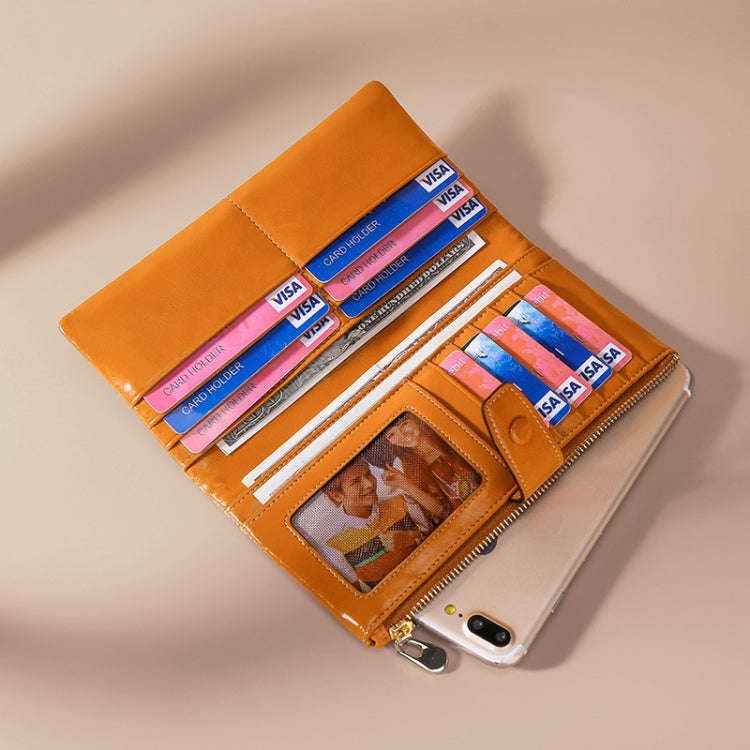 TP-189 Oilskin Leather Multi-functional Zipper RFID Leather Wallet(Brown)