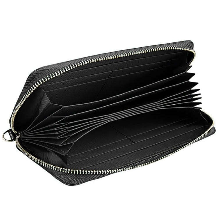 Genuine Cowhide Leather Litchi Texture Zipper Long Style Card Holder Wallet RFID Blocking Coin Pu...