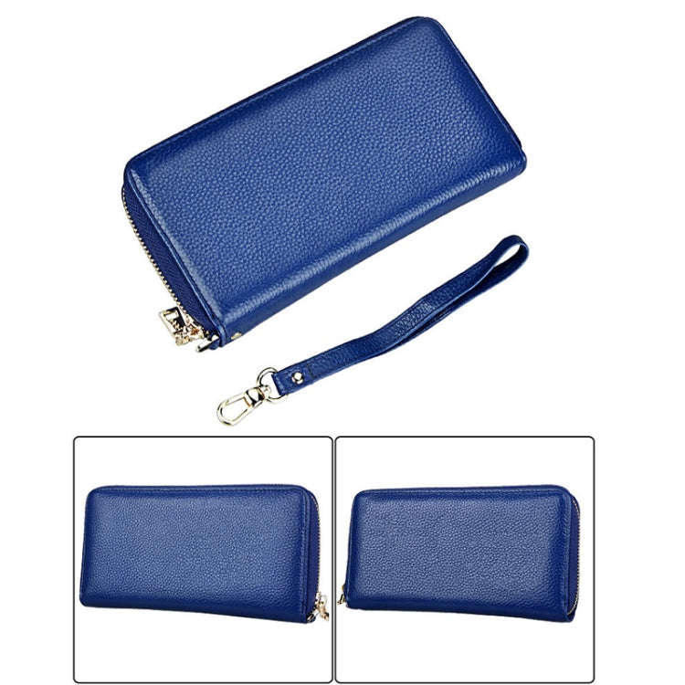 Genuine Cowhide Leather Litchi Texture Zipper Long Style Card Holder Wallet RFID Blocking Coin Pu...