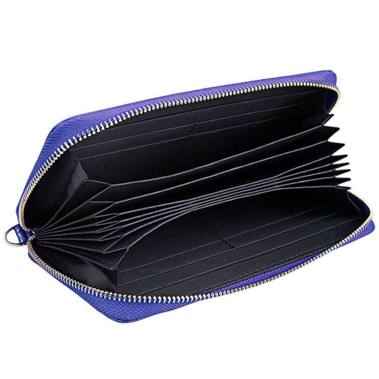 Genuine Cowhide Leather Litchi Texture Zipper Long Style Card Holder Wallet RFID Blocking Coin Pu...