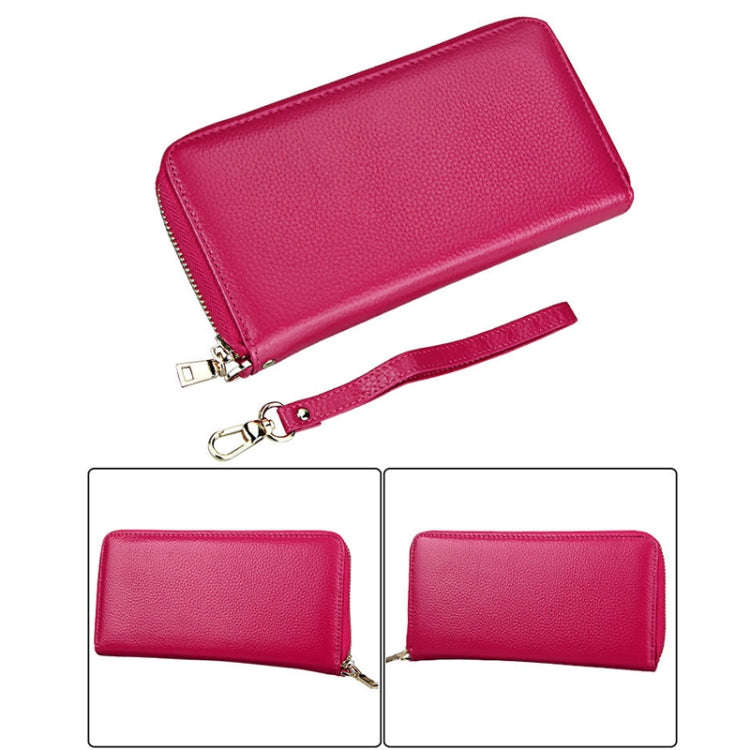 Genuine Cowhide Leather Litchi Texture Zipper Long Style Card Holder Wallet RFID Blocking Coin Pu...