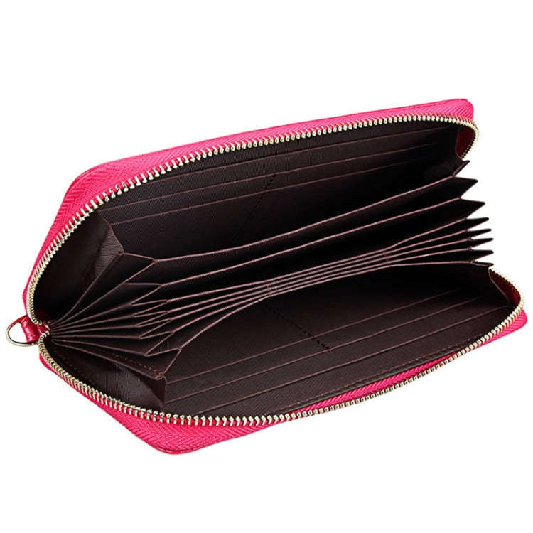 Genuine Cowhide Leather Litchi Texture Zipper Long Style Card Holder Wallet RFID Blocking Coin Pu...