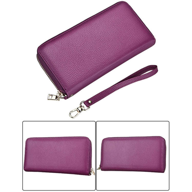 Genuine Cowhide Leather Litchi Texture Zipper Long Style Card Holder Wallet RFID Blocking Coin Pu...