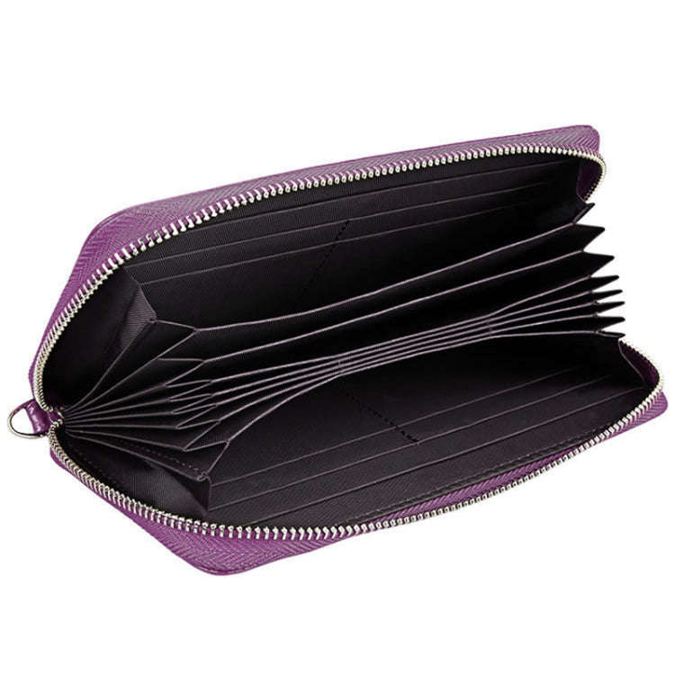 Genuine Cowhide Leather Litchi Texture Zipper Long Style Card Holder Wallet RFID Blocking Coin Pu...