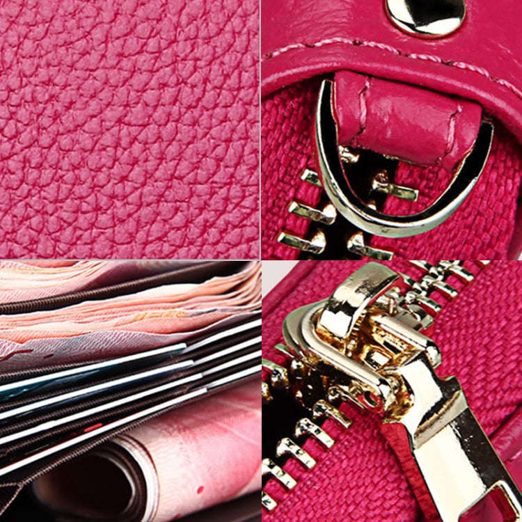 Genuine Cowhide Leather Litchi Texture Zipper Long Style Card Holder Wallet RFID Blocking Coin Pu...