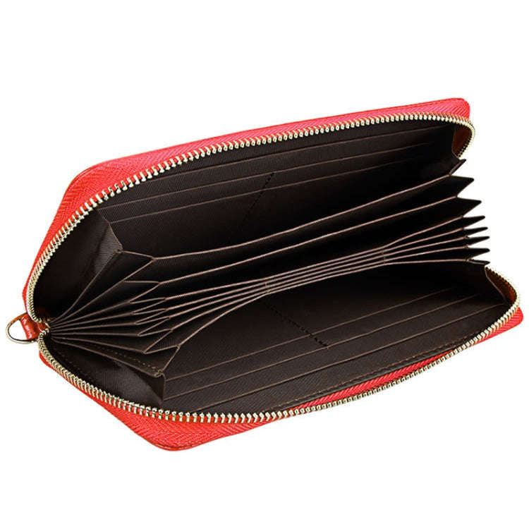 Genuine Cowhide Leather Litchi Texture Zipper Long Style Card Holder Wallet RFID Blocking Coin Pu...