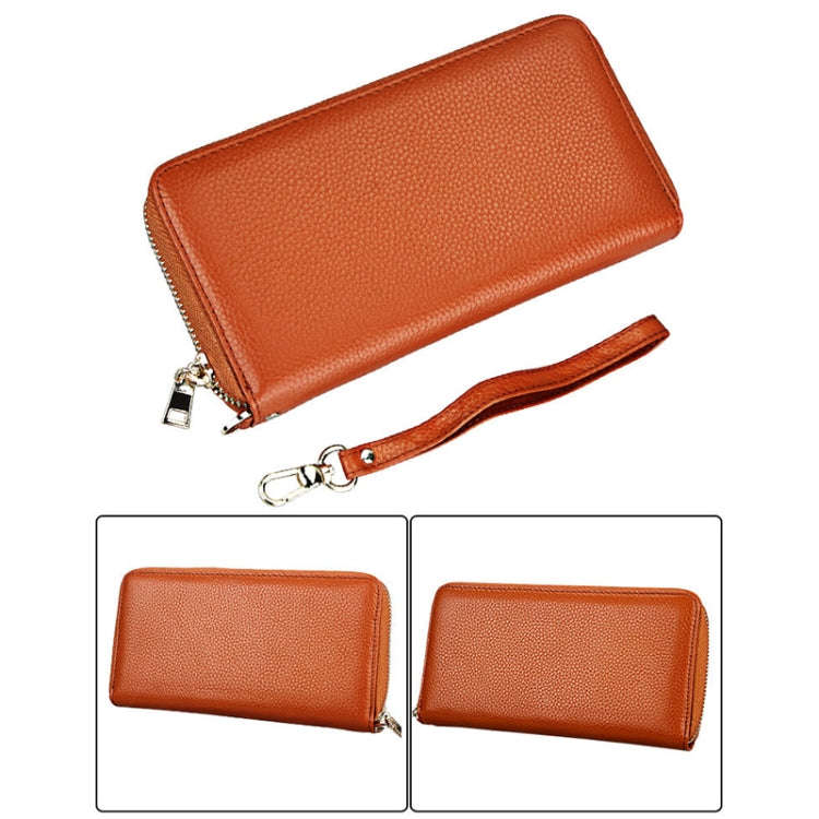 Genuine Cowhide Leather Litchi Texture Zipper Long Style Card Holder Wallet RFID Blocking Coin Pu...