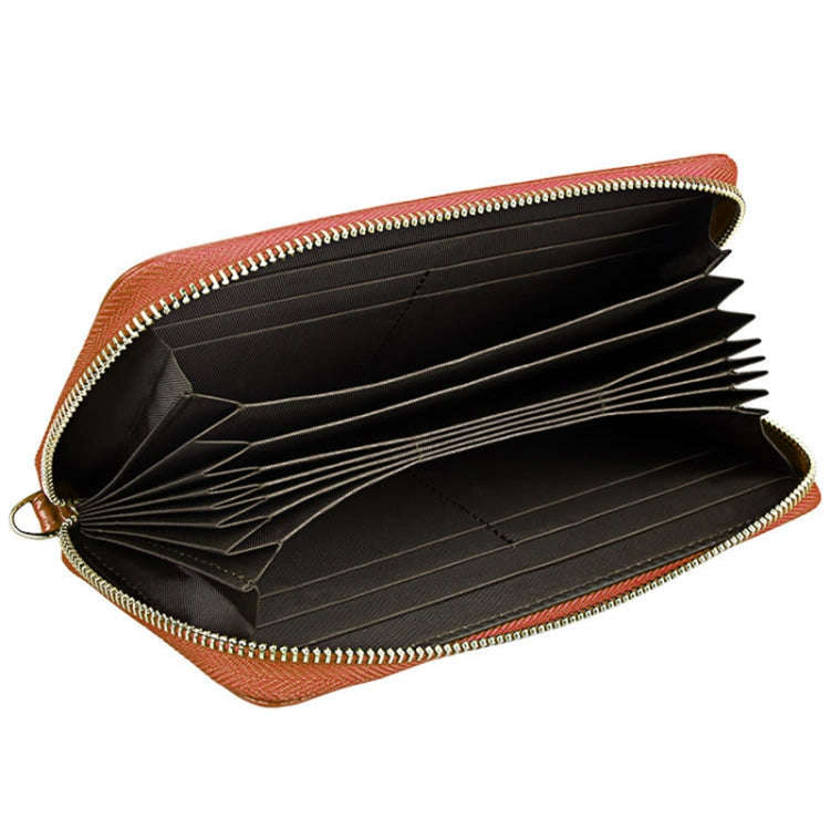 Genuine Cowhide Leather Litchi Texture Zipper Long Style Card Holder Wallet RFID Blocking Coin Pu...