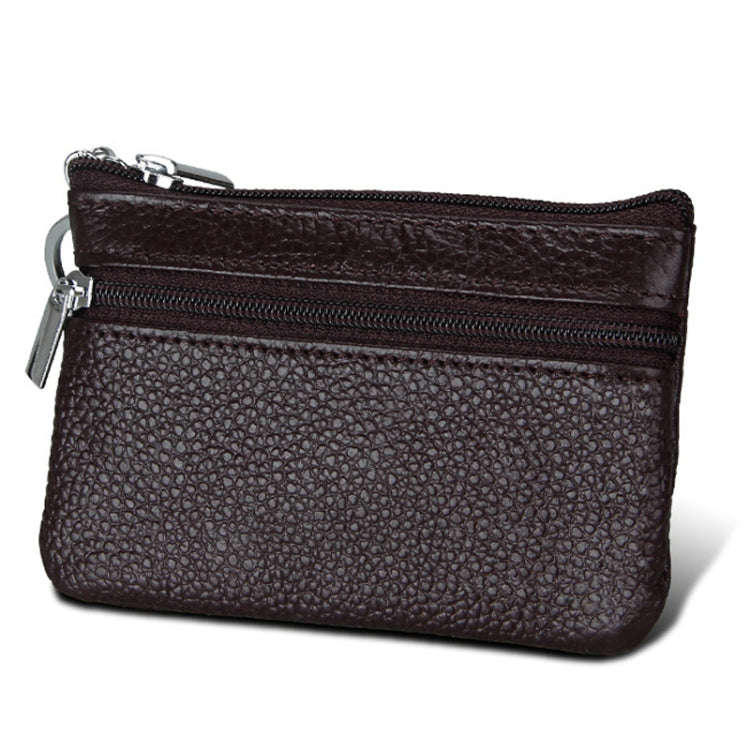 Cowhide Leather Zipper Solid Color Horizontal Card Holder Wallet RFID Blocking Coin Purse Card Ba...