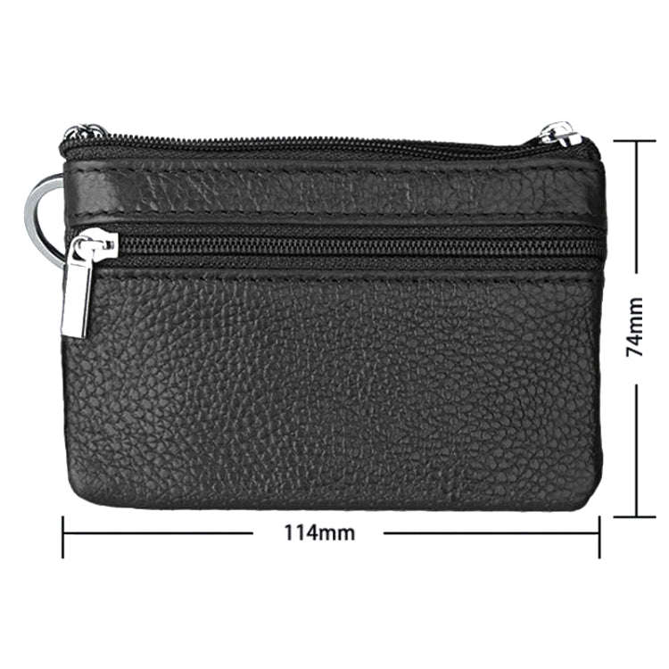 Cowhide Leather Zipper Solid Color Horizontal Card Holder Wallet RFID Blocking Coin Purse Card Ba...