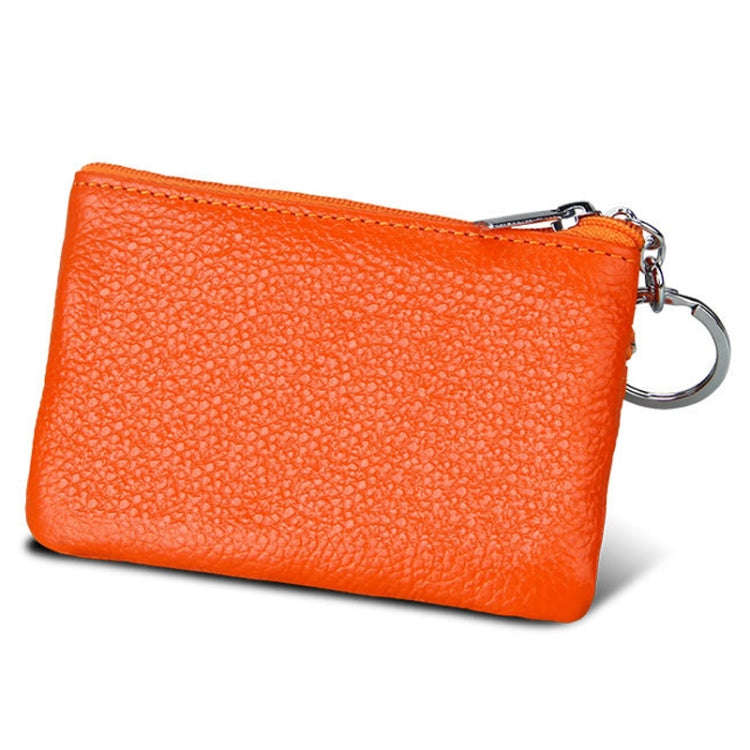 Cowhide Leather Zipper Solid Color Horizontal Card Holder Wallet RFID Blocking Coin Purse Card Ba...