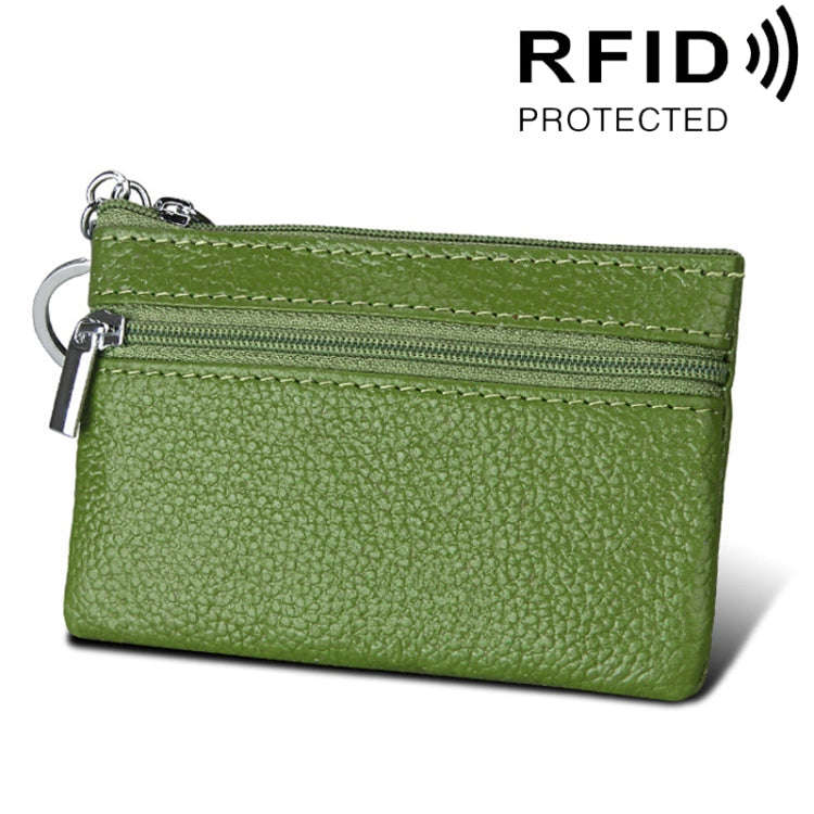 Cowhide Leather Zipper Solid Color Horizontal Card Holder Wallet RFID Blocking Coin Purse Card Ba...