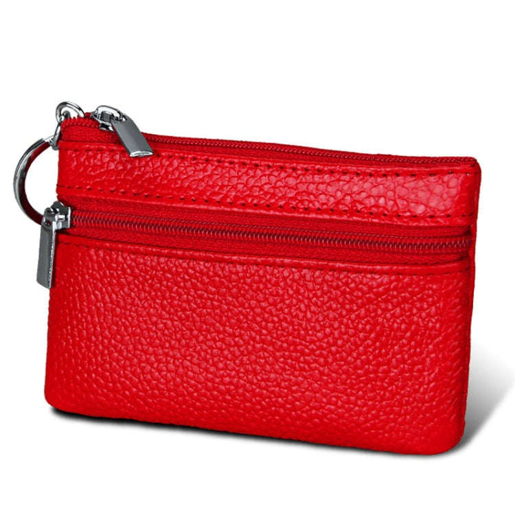 Cowhide Leather Zipper Solid Color Horizontal Card Holder Wallet RFID Blocking Coin Purse Card Ba...