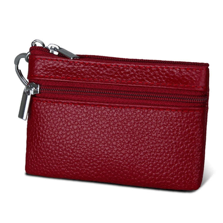 Cowhide Leather Zipper Solid Color Horizontal Card Holder Wallet RFID Blocking Coin Purse Card Ba...