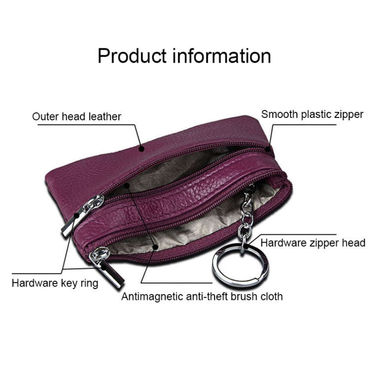 Cowhide Leather Zipper Solid Color Horizontal Card Holder Wallet RFID Blocking Coin Purse Card Ba...