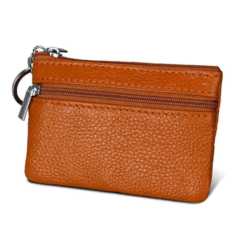 Cowhide Leather Zipper Solid Color Horizontal Card Holder Wallet RFID Blocking Coin Purse Card Ba...