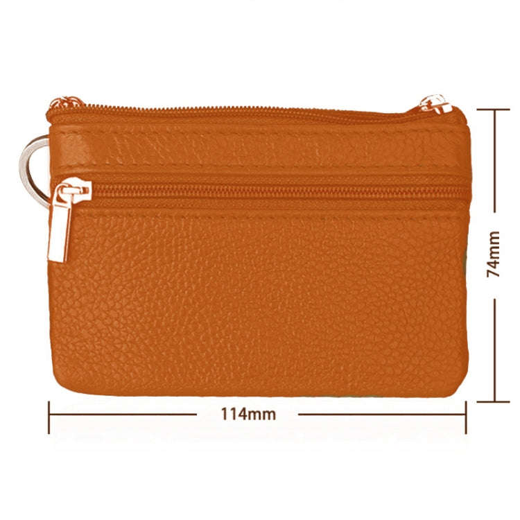 Cowhide Leather Zipper Solid Color Horizontal Card Holder Wallet RFID Blocking Coin Purse Card Ba...