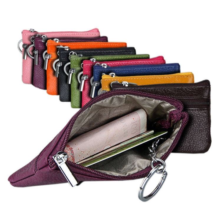 Cowhide Leather Zipper Solid Color Horizontal Card Holder Wallet RFID Blocking Coin Purse Card Ba...