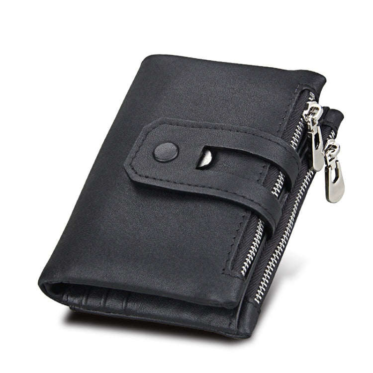 Genuine Cowhide Leather Crazy Horse Texture Zipper 3-folding Card Holder Wallet RFID Blocking Coi...