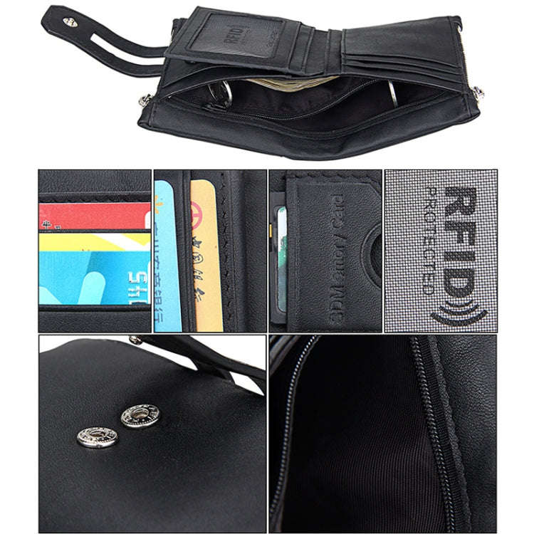 Genuine Cowhide Leather Crazy Horse Texture Zipper 3-folding Card Holder Wallet RFID Blocking Coi...