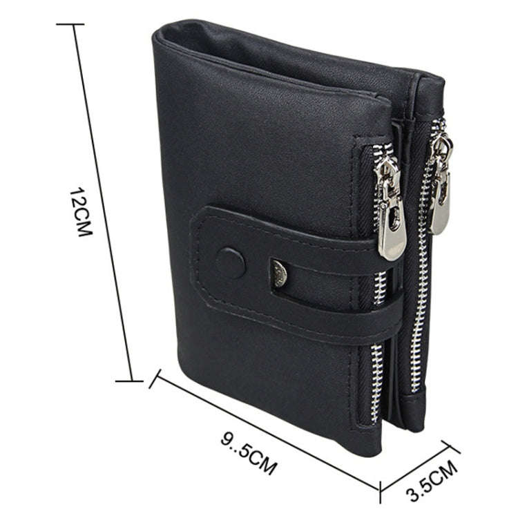 Genuine Cowhide Leather Crazy Horse Texture Zipper 3-folding Card Holder Wallet RFID Blocking Coi...