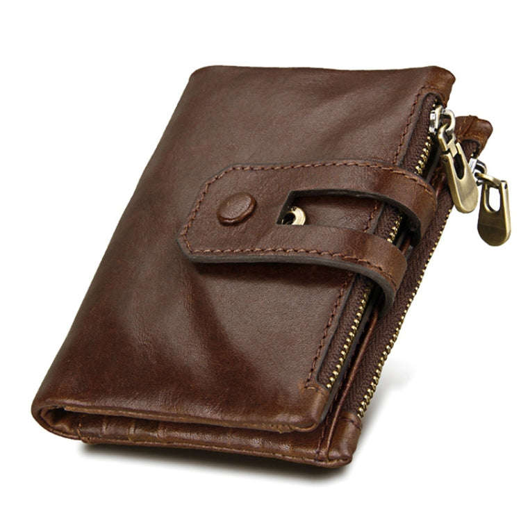 Genuine Cowhide Leather Crazy Horse Texture Zipper 3-folding Card Holder Wallet RFID Blocking Coi...