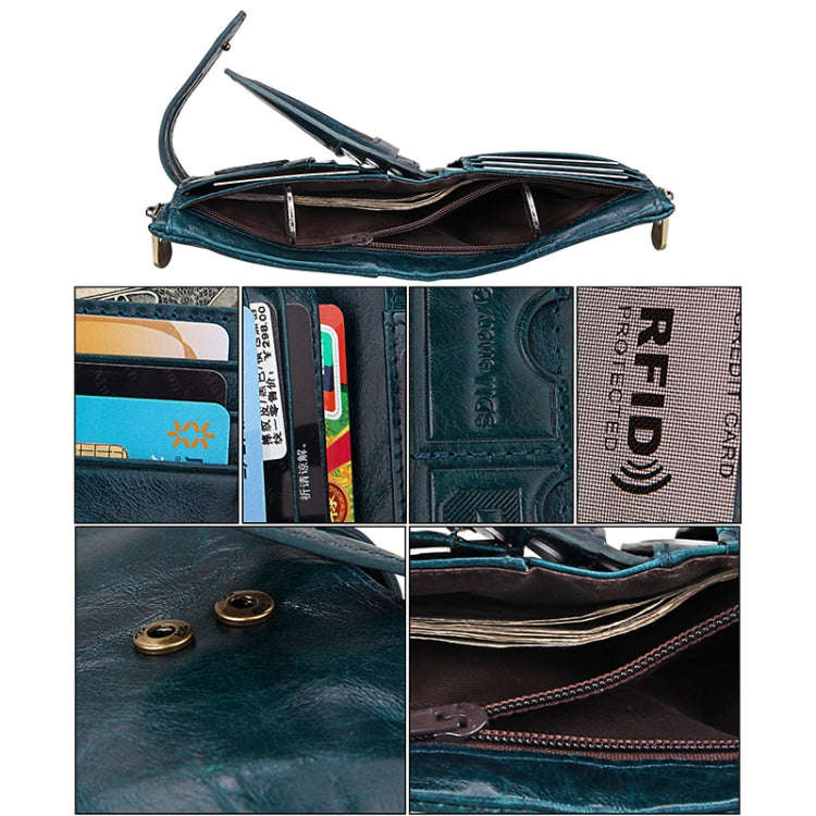 Genuine Cowhide Leather Crazy Horse Texture Zipper 3-folding Card Holder Wallet RFID Blocking Coi...