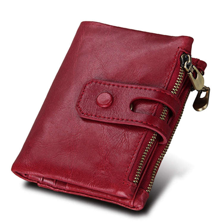 Genuine Cowhide Leather Crazy Horse Texture Zipper 3-folding Card Holder Wallet RFID Blocking Coi...