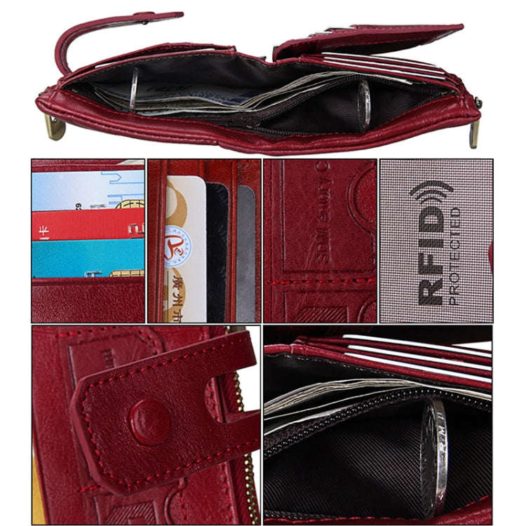 Genuine Cowhide Leather Crazy Horse Texture Zipper 3-folding Card Holder Wallet RFID Blocking Coi...